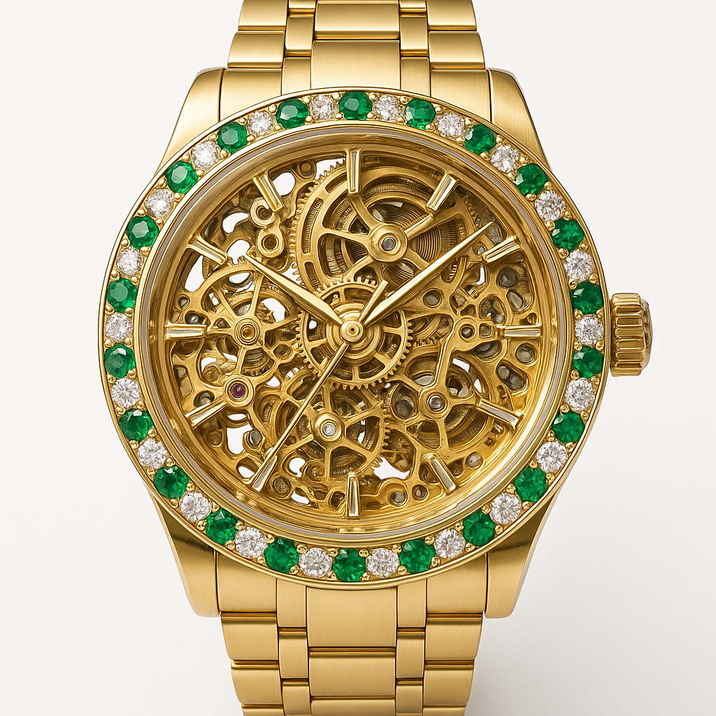 Premium Gold Emerald Diamond Watch – SYNDIORA
