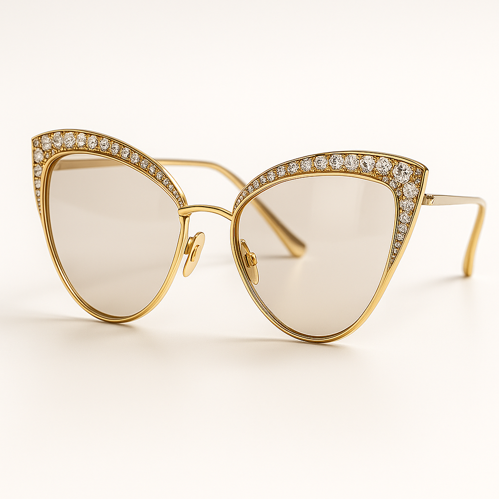 Gold Diamond Cat-Eye Sunglasses – Premium Edition