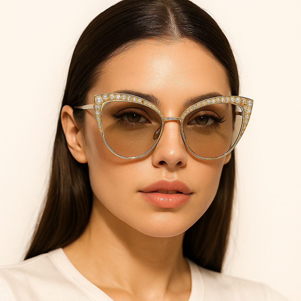 Gold Diamond Cat-Eye Sunglasses – Premium Edition