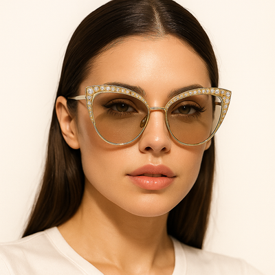 Gold Diamond Cat-Eye Sunglasses – Premium Edition