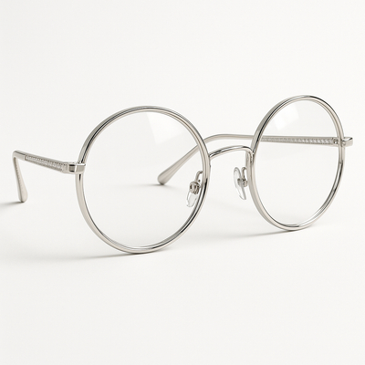 Unisex White Gold Round Spectacles