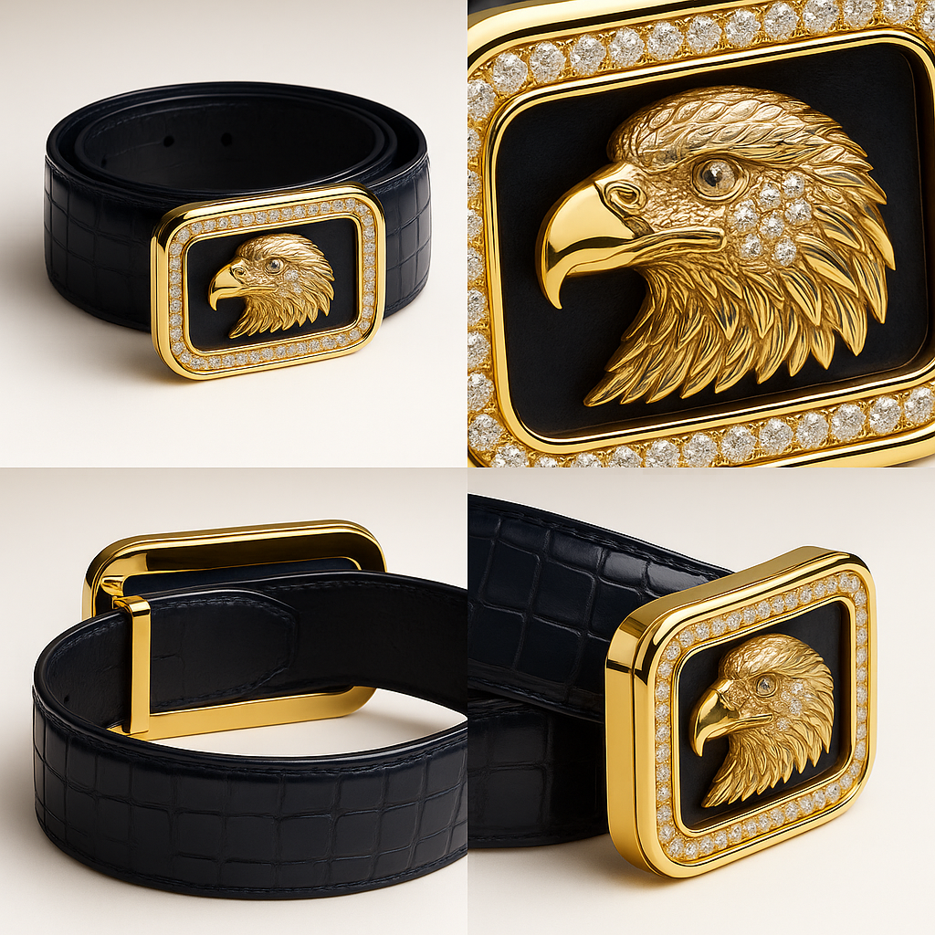 Gold Diamond Eagle Belt Buckle – Unisex