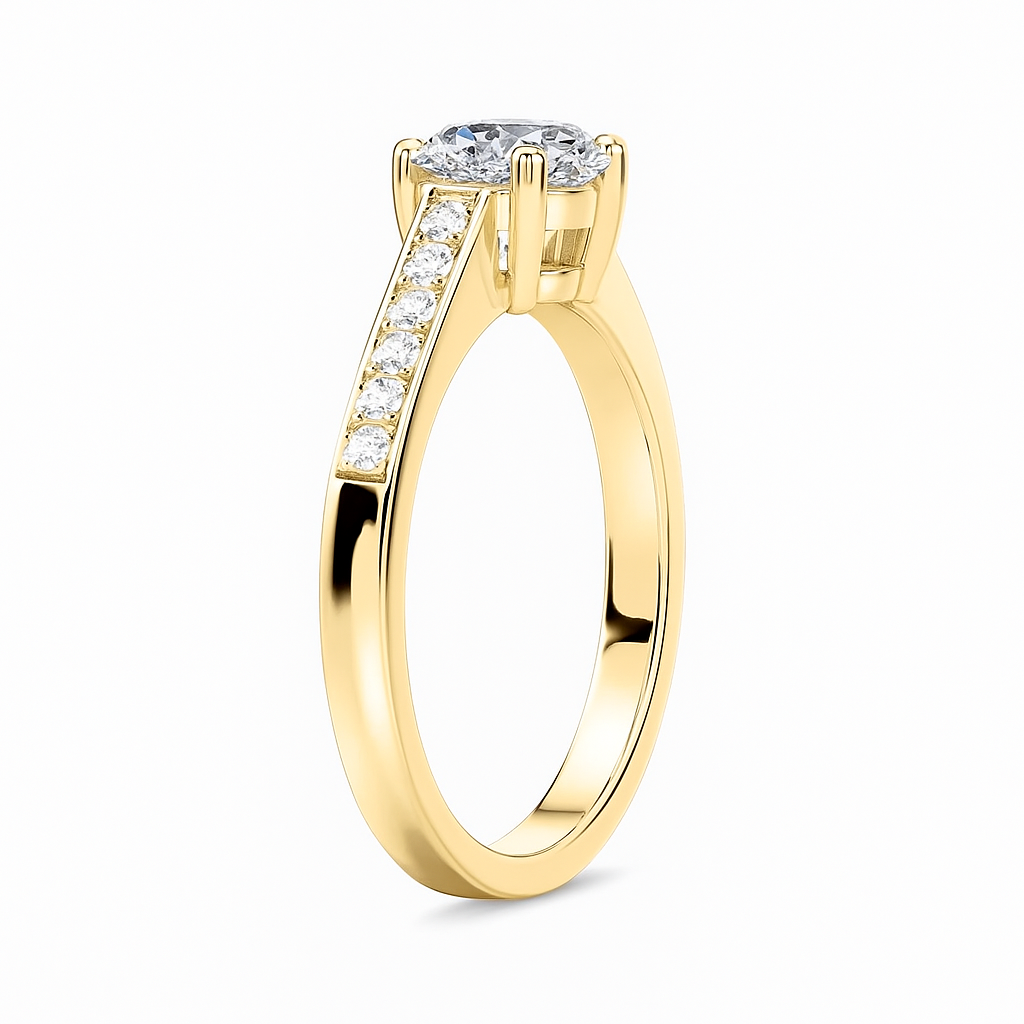 Round Solitaire Ring with Pavé Accent
