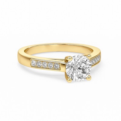 Round Solitaire Ring with Pavé Accent