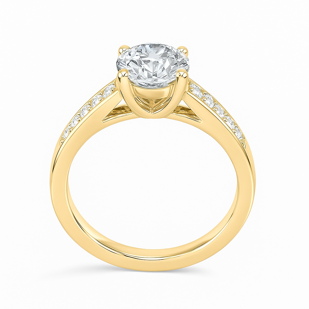 Round Solitaire Ring with Pavé Accent