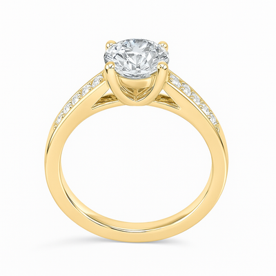 Round Solitaire Ring with Pavé Accent