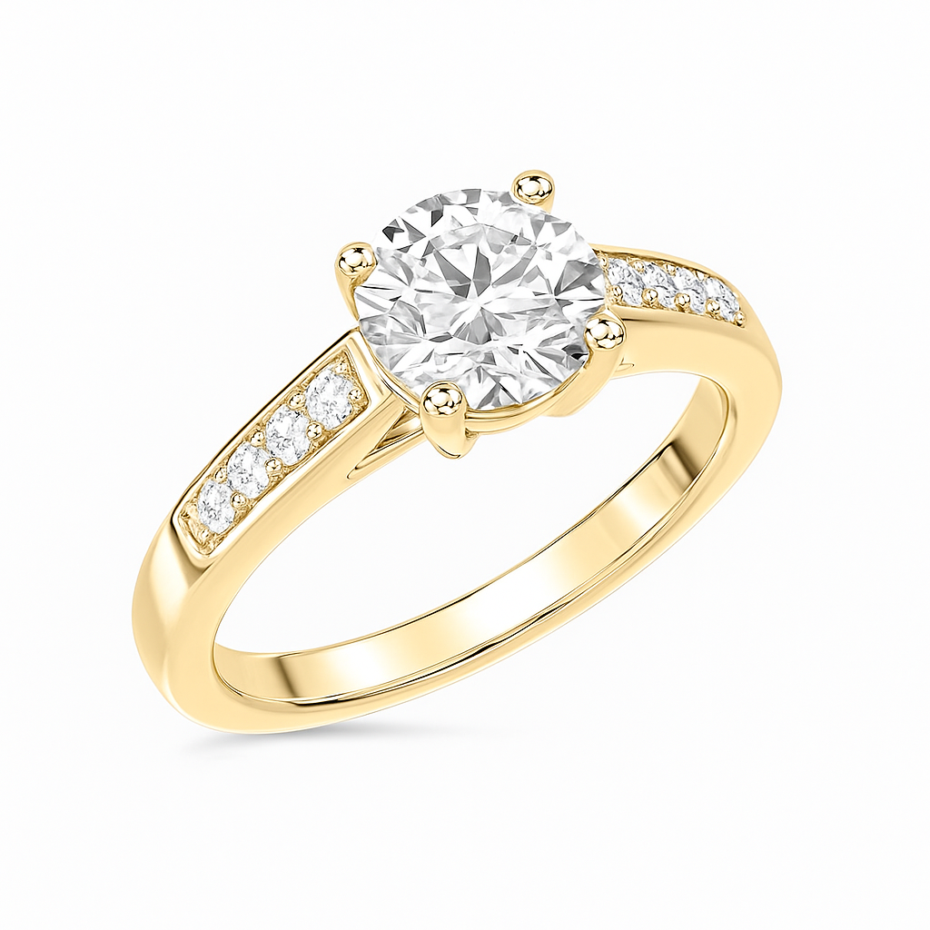 Round Solitaire Ring with Pavé Accent