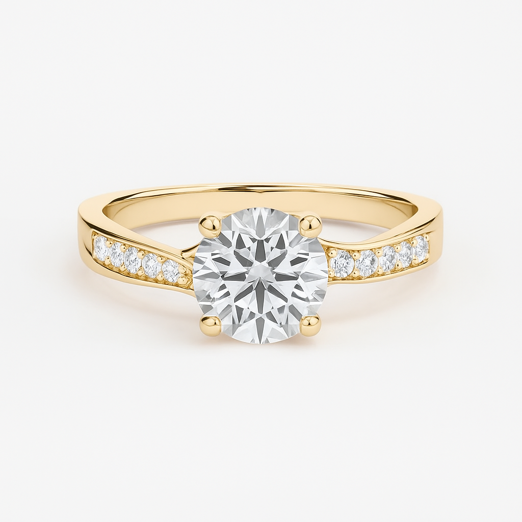 Round Solitaire Ring with Pavé Accent