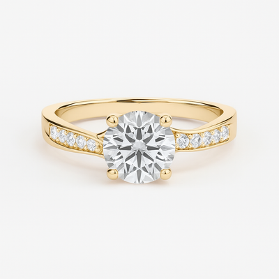 Round Solitaire Ring with Pavé Accent