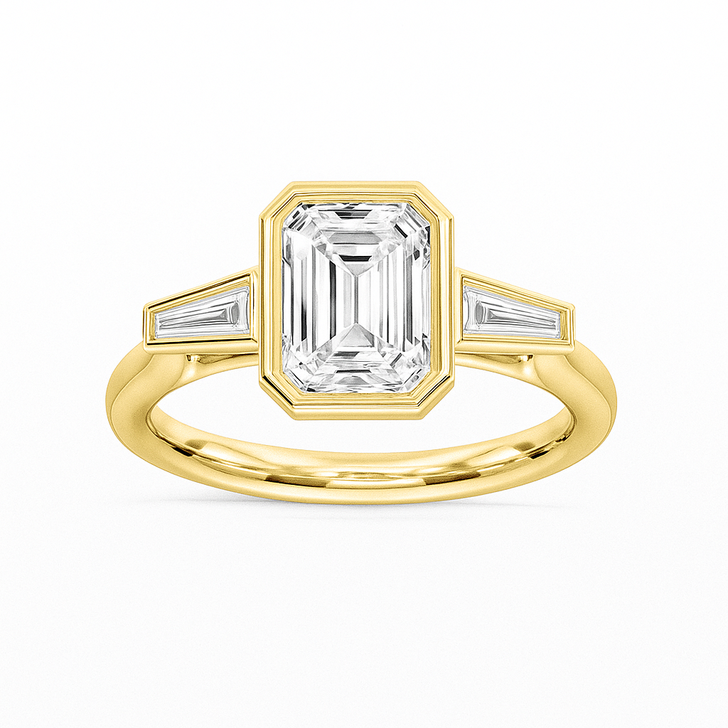 Bezel-Set Emerald & Baguette Ring