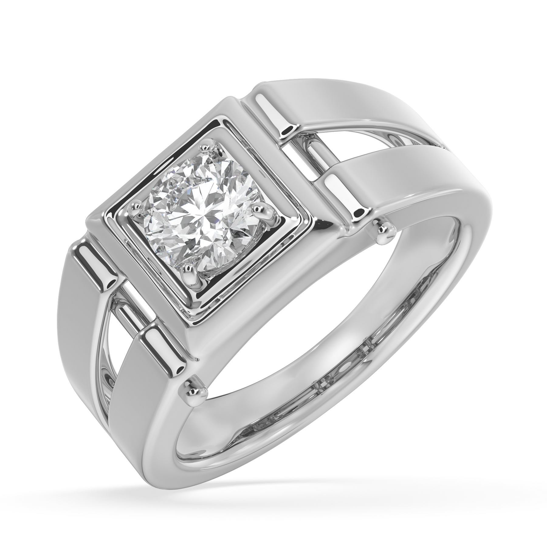 SY Men's Ring in Platinum, Four Prong Solitaire Ring – SYNDIORA