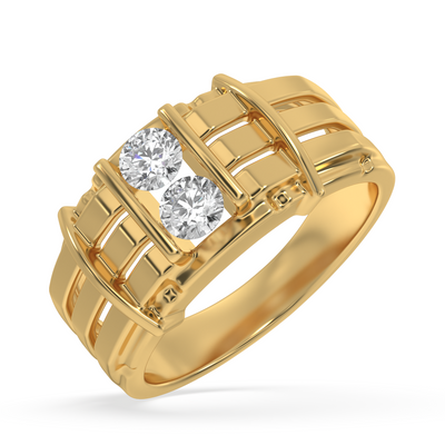 SY Men's Ring in Gold,  Double Diamond Solitaire