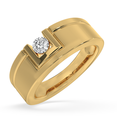SY Men's Ring in Gold, Bezel-Set Diamond Ring