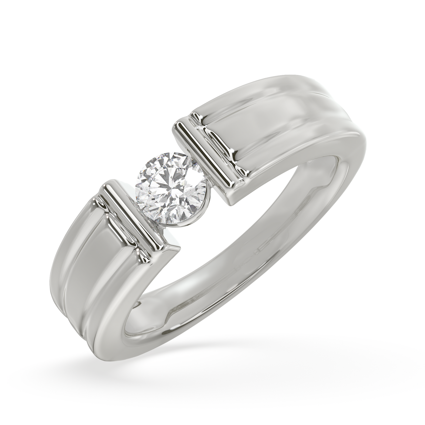 SY Men's Ring in Platinum, Tension-Set Diamond Ring
