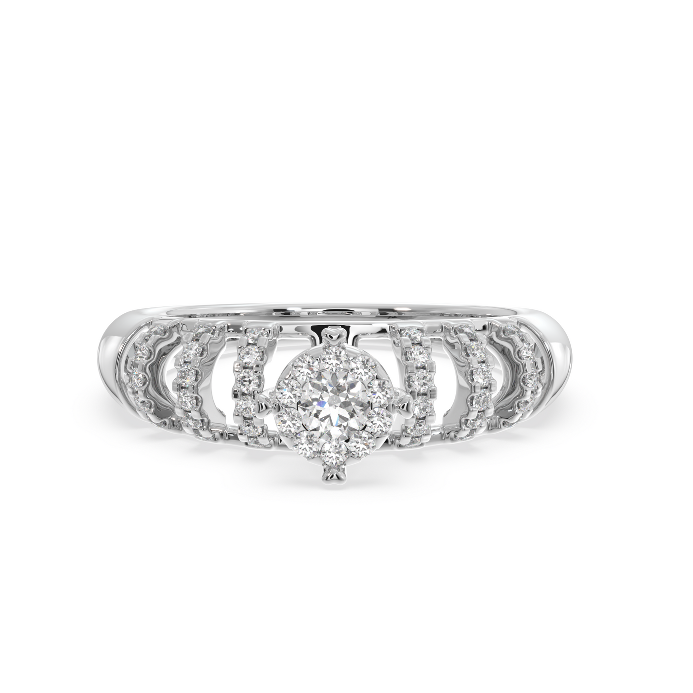 SY Women's Ring in Platinum, Cathedral Solitaire