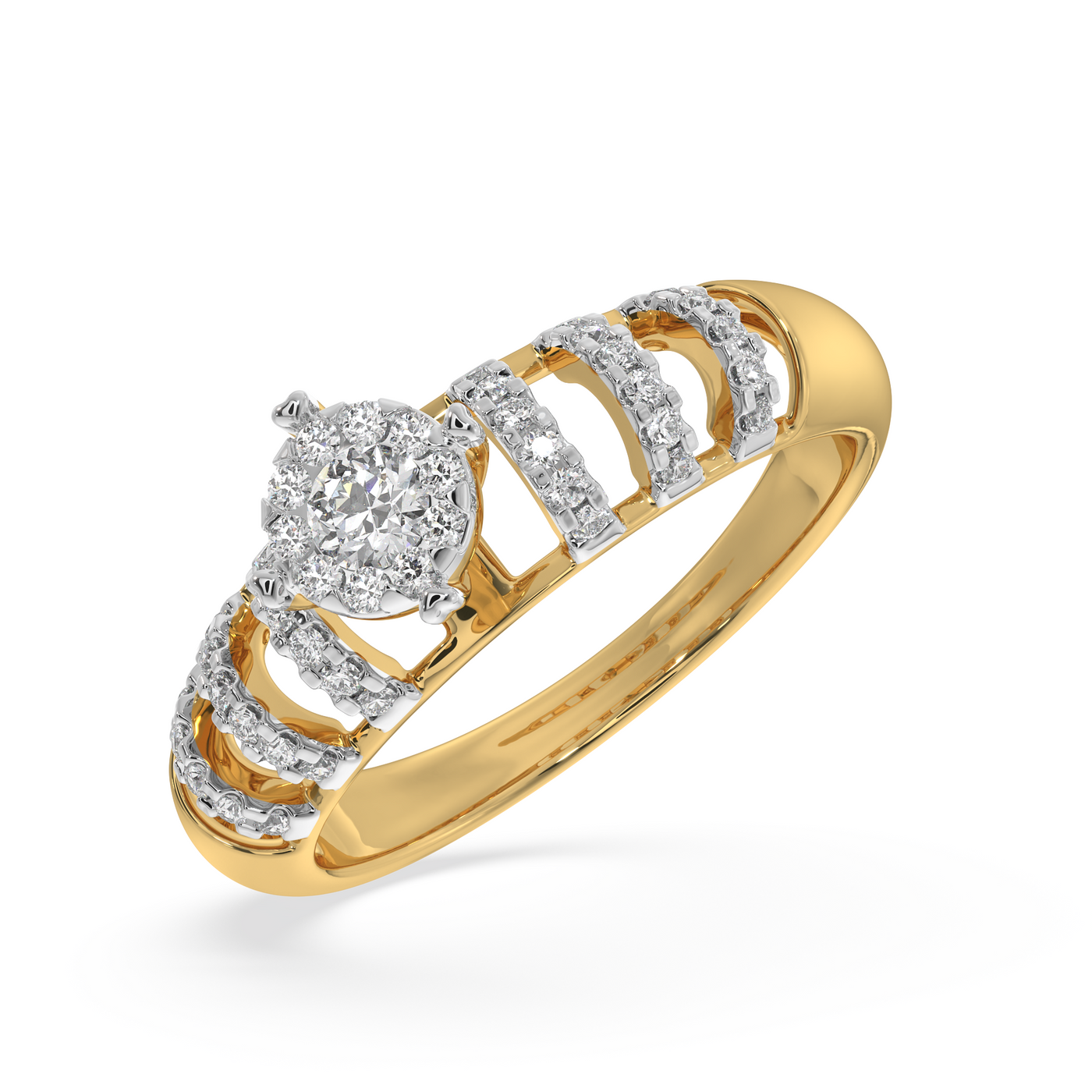 SY Women's Ring in Gold, Cathedral Solitaire