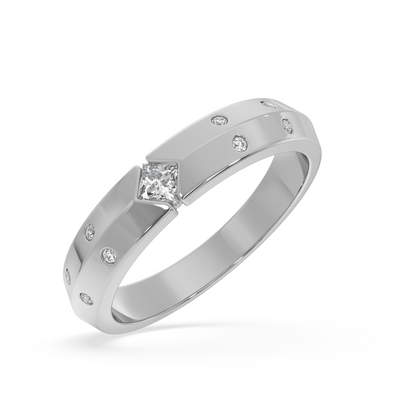 SY Women's Ring in Platinum, Hammered Finish Solitaire